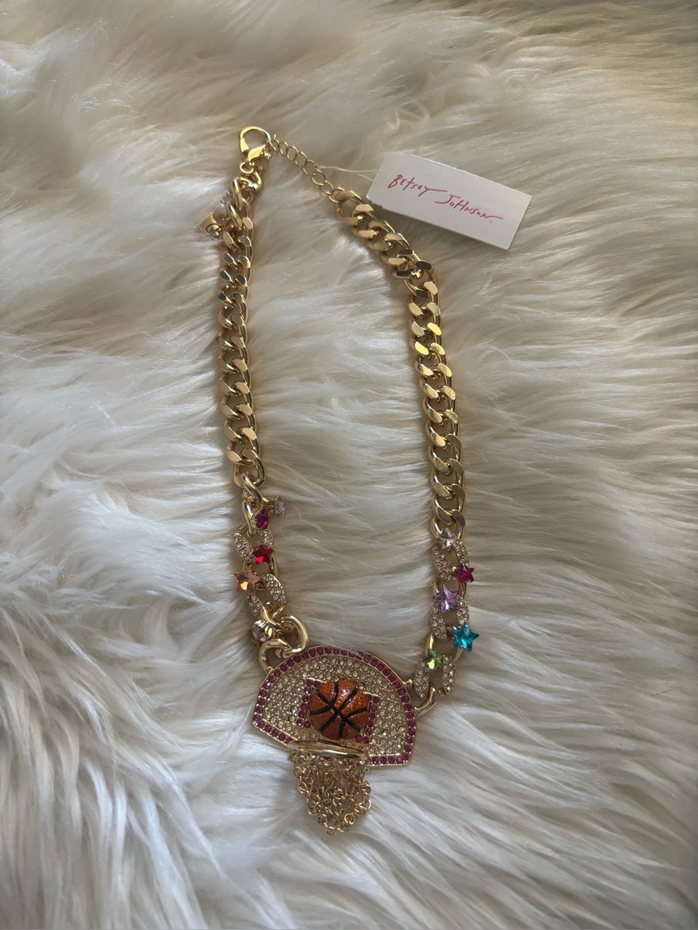 Betsey Johnson Gold-Tone Basketball Pendant Necklace - Pink & Multicolor Accents